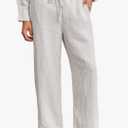 Amazhiyu Men's 100% Linen Summer Casual Elastic Drawstring Loose Pants Pockets Size L