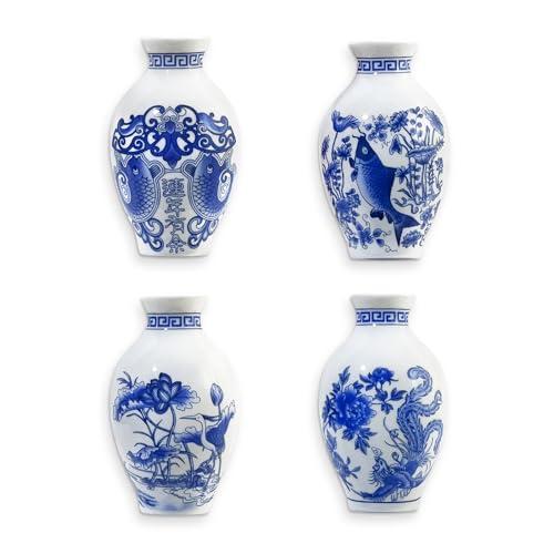 TDIAVH 4PCS Fridge Magnets,Chinese Blue and White Porcelain Refrigerator Magnets,Ceramic Flower Vase Refrigerator Magnets for Kitchen,3D Ceramic Vase Fridge Magnets for Office,Refrigerator Decoration : Home & Kitchen