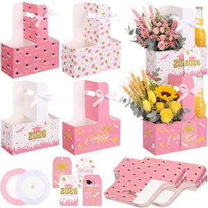 ReliThick 24 Set 2026 Graduation Decorations 2 Cup Disposable Drink Carrier with Card Ribbon Coffee Cup Holder Graduation Gifts for College High School Graduates Party(Pink)