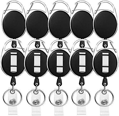 Retractable Badge Holder with Carabiner Reel Clip and Key Ring for ID Card Key Keychain Holders Black 9 Pieces by Moever