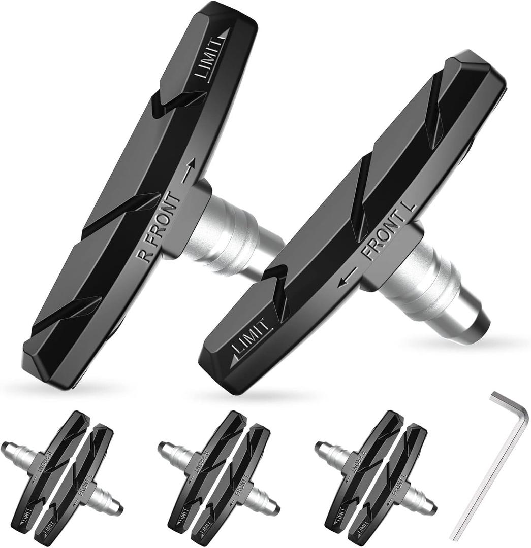 Alritz Bike Brake Pads Set, 6 PCS Road Mountain Bicycle V-Brake Blocks Shoes with Free Hex Wrench & Shims, No Noise No Skid, 70mm, for Front and Back Wheel