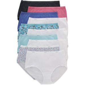 Hanes Women's Cotton Brief Value Pack, 10-Pack, Assorted Brief Underwear (Colors May Vary) (6, Solid/Print Mix)