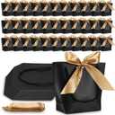 Sabary 50 Pack Black and Gold Gift Bags Bulk with Handles Mini Bridal Shower Gift Paper Bags with Bow Ribbon 8.3 x 6.7 x 2.8 Wedding Welcome Supplies for Guest Bridesmaid Birthday Holiday Party Favor