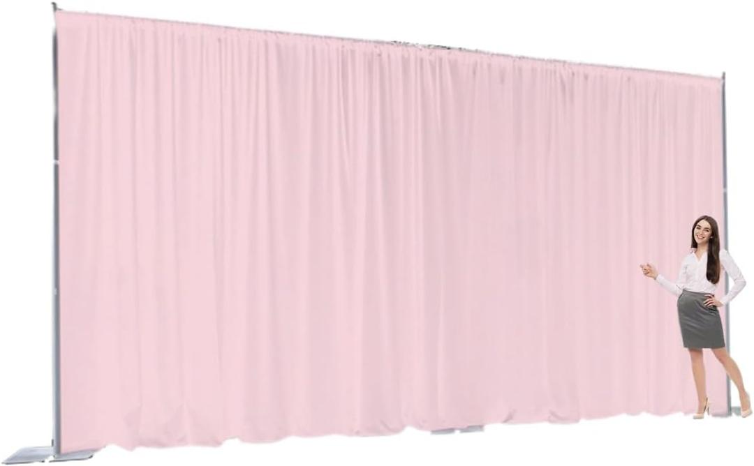 Two Layers Backdrop Made with One Piece Chiffon Tulle & Polyester for Professional Extra Wide Blackout Curtains (Light Pink, 20 x 10 ft)