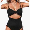 CUPSHE Women's One Piece Swimsuit Sexy Black Cutout Scallop Trim Bathing Suit size S