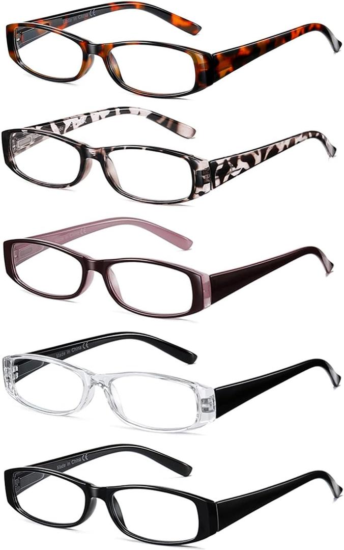 Reading Glasses Blue Light Blocking, 5-Pack Reading Glasses for Women with Comfort Spring Hinges, Anti UV/Glare Readers 1.75