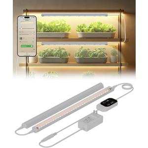 Smart Grow Light for Indoor Plants,3500K Full Spectrum LED Plant Light Strips with 3/9/12H Auto Timer,Stepless Dimming,Modular DesignPlug and Play (White, 2 Pack 16W)
