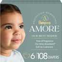 Pampers Amore, Size 6 (23-44 lbs), 108 Count, Our Best Diaper – Hypoallergenic & Fragrance Free, Up to 100% Leakproof, Soft as Cashmere