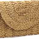Women Straw Clutch Summer Straw Beach Bag Woven Evening Purse Envelope Handbag Khaki Wallet Purse