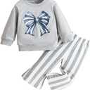 Baby Girl Clothes Long Sleeve Fall Outfits Toddler Sweatsuit Striped Flare Pants (12-18 Months, Grey)