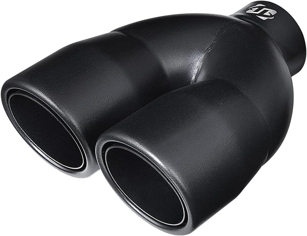 Black Dual Exhaust tip - 2.5" ID x 7"OD x 8.5"L - Double Wall Weld On Muffler Tail Pipe Stainless Steel Black Coated