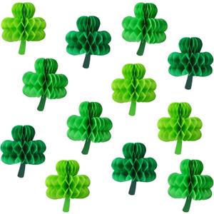 JULMELON 18 PCS St. Patricks Day Honeycomb Decorations, 3D Green Lucky Clover Shamrock Hanging Ornament Paper Irish Decor for St Patricks Day Party Supplies Classroom Home Bar Indoor Outdoor