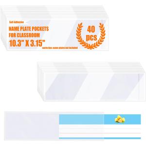 40 PCS Nameplate Pocket,10.3x3.15 Inch Adhesive Desk Nameplates Name Tag Pocket (Thickness 7mil)