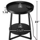 Gadroad Round End Table with Charging Station, USB Ports and Anti-Drop Fence, Wood Tabletop & Black Metal Frame, 2-Tier Side Table for Living Room, Bedroom, Black 15.7 * 15.7 * 23.0 inches
