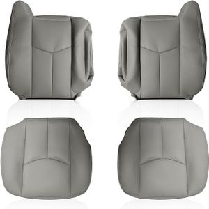 Front Leather Seat Cover Set Gray Compatible with Silverado Sierra Suburban 2003-2007 Bottom+Top Driver & Passenger Seat Cover, Pack of 3