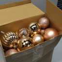 Poen 108 Pcs Christmas Tree Ornament Set Including Xmas Tree Ball Glitter Poinsettia Bows Berries Stems Leaves Snowflakes Ribbon Lights for Christmas Decoration (Rose Gold)