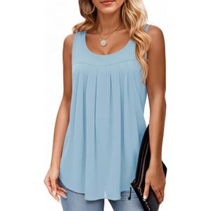 QUEZHU Women's Summer Blouses and Tops 2025 Double Layers Chiffon Blouses Tank Loose Fit Round Neck Sleeveless Tunic