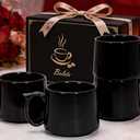 Coffee Mugs Gift Set of 4, Large 19 oz Stackable Ceramic Coffee Mug, Coffee Cups with Large Handle for Latte, Cappuccino, Milk, Tea, Dishwasher & Microwave Safe, Ideal for Men, Women - Black