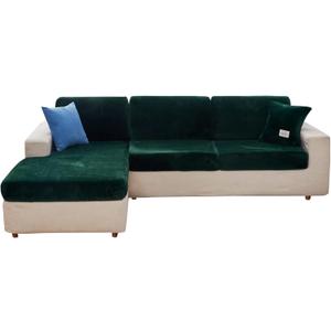 MIFXIN Velvet Stretch Couch Cover Sofa Cushion Slipcover 1 Piece Universal Elastic Sofa Seat Cover Wear-Resistant Couch Furniture Protector (Dark Green, Plus Size 3-Seater)