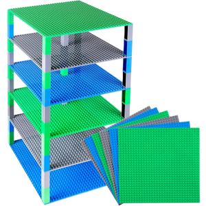 Strictly Briks Compatible with Lego Toy Building Block - Stackable Baseplates 10" x 10" Brik Tower for Ages 3 Years and Up, 6 Baseplates & 50 Stackers in Blue Green & Gray, 56 Pieces