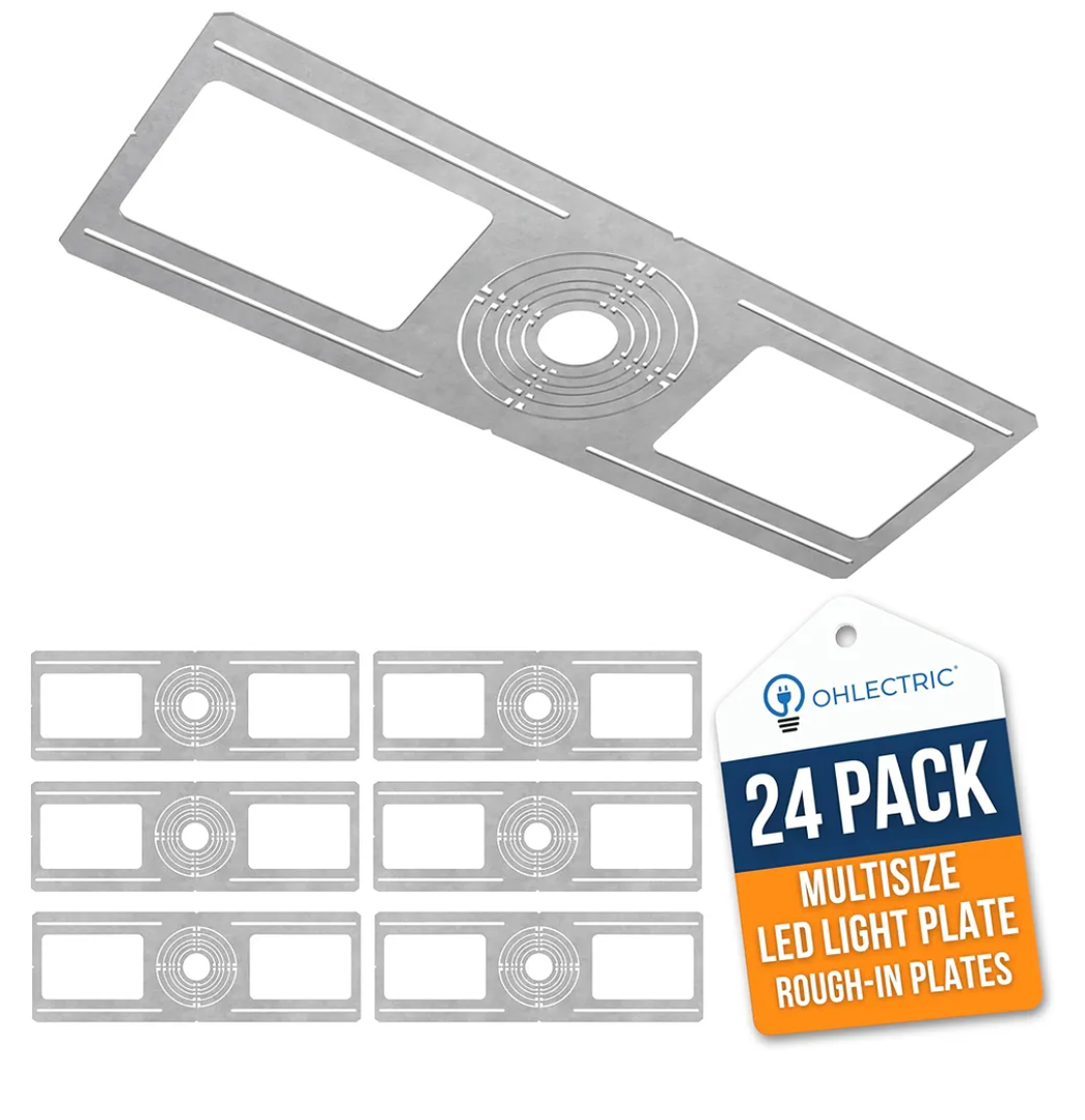 OHLECTRIC 24-Pack New Construction Recessed Light Mounting Plates, Flat Steel Rough-in Brackets - Symmetric Round Holes w/Multiple Cutouts 2” til 6” Adjustable Panel for LED Wafer & Recessed Lighting