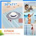 YSYJ Turkish Beach Towel 6 Pack Beach Towels 36"x71" Beach Towel Oversized Sand Free Turkish Towel Quick Dry Bath Towels Blue