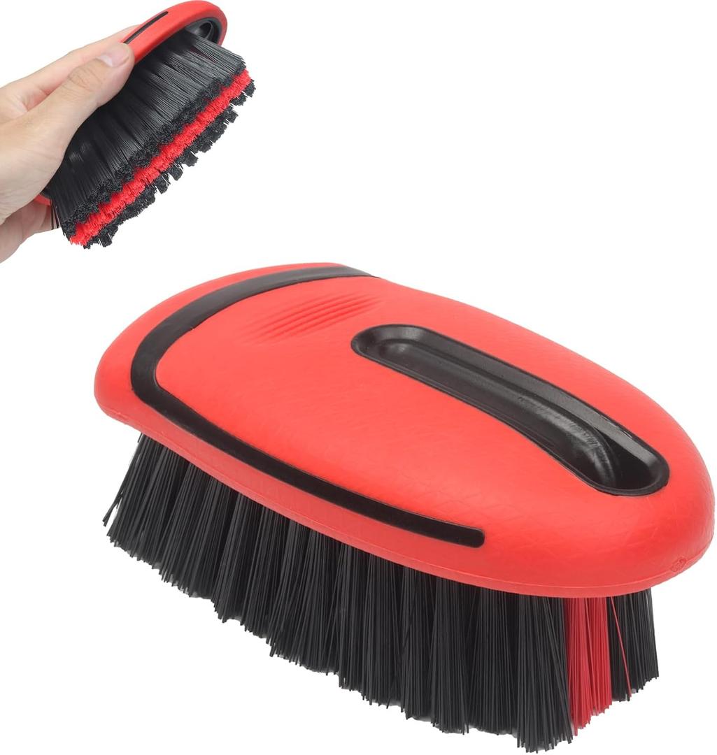 Carpet and Interior Cleaning Brushes, car wash Brush, Carpet Washing Brushes, Hard Bristle Detail Brushes, car and Home Interior Leather Brushes (Red)