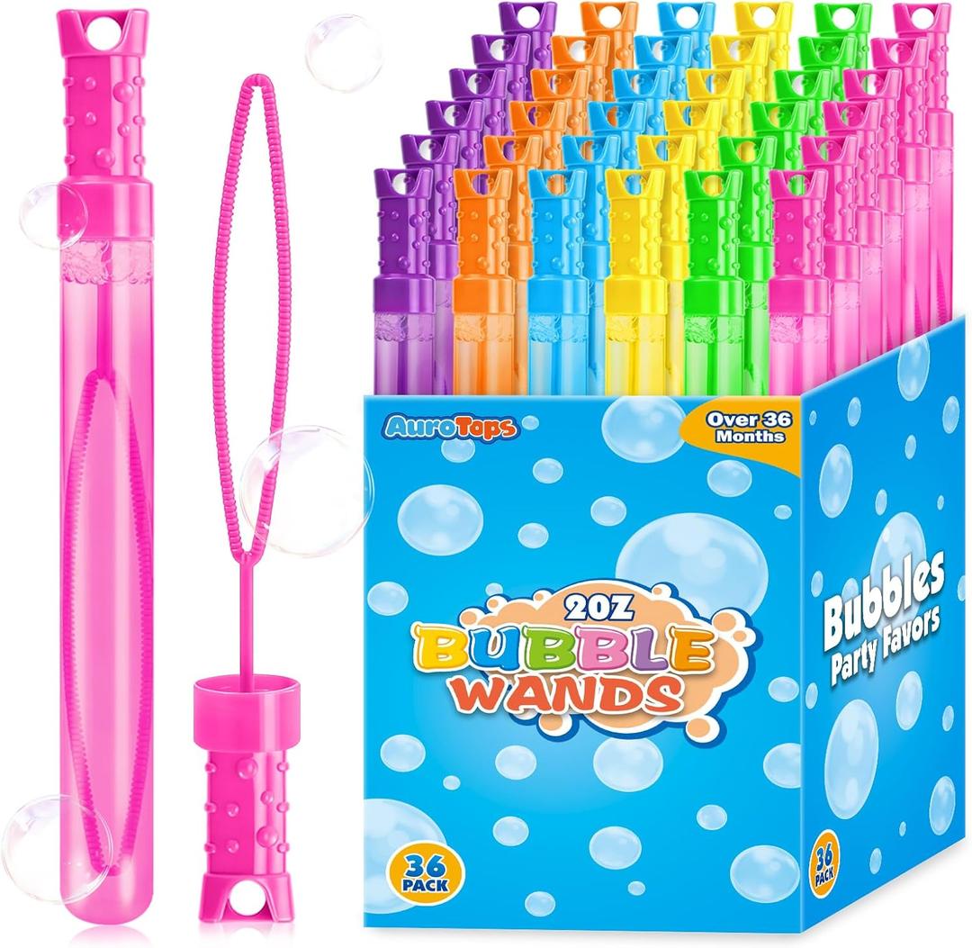 AuroTops 36 Pcs Bubble Wands Bulk,Giant Bubble Wand Big Bubbles Party Favors for Kids Birthday Gifts for Boys Girls Toys,Ideal for Carnival,Wedding,Classroom Prizes,Easter,Summer,Halloween,6 Colors