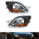 Headlight Assembly Headlamp Driver & Passenger Side Replacement for 2007 2008 2009 2010 2011 Yaris Base Sedan 4-Door with Amber Corner TO2518108, TO2519108, 8117052740, 8113052750