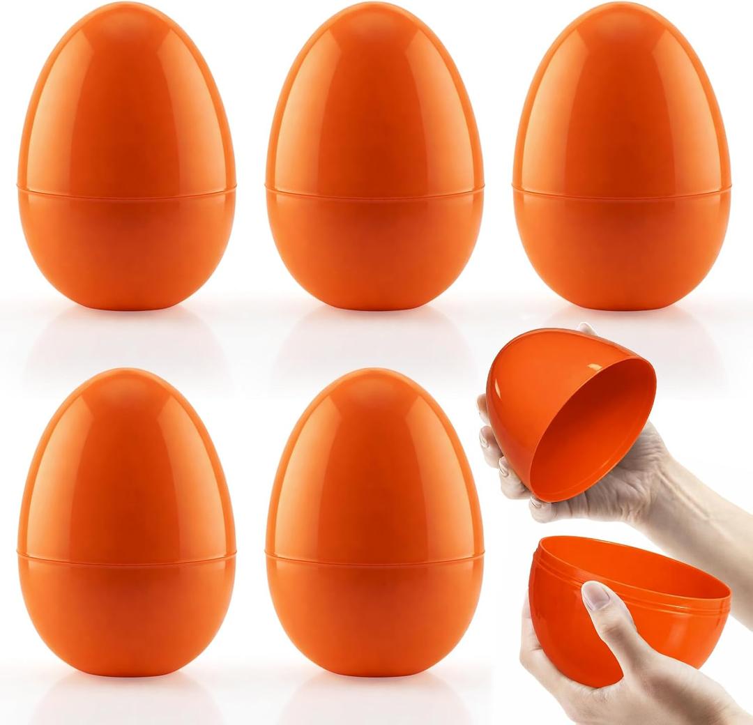 6 Inch Jumbo Filable Easter Eggs Perfect for Easter Egg Hunt Basket Stuffers Fillers Classroom Prize Supplies Toy (Orange)