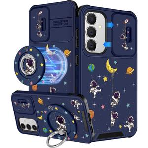 Buleens for Samsung Galaxy S24 FE Case - with Ring Stand & Camera Cover Aesthetic Cute Designed S24FE Case Women Girl Girly Cool Cartoon Astronaut for Samsung S24 FE Phone Case Compatible with Magsafe