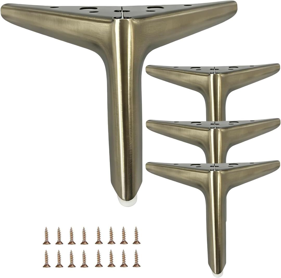 4.7 inch/12cm Brushed Bronze Color Metal Furniture Legs Set of 4, 4pcs DIY Replacement for Short Cabinet Legs, Sofa Legs, Small Dresser Legs