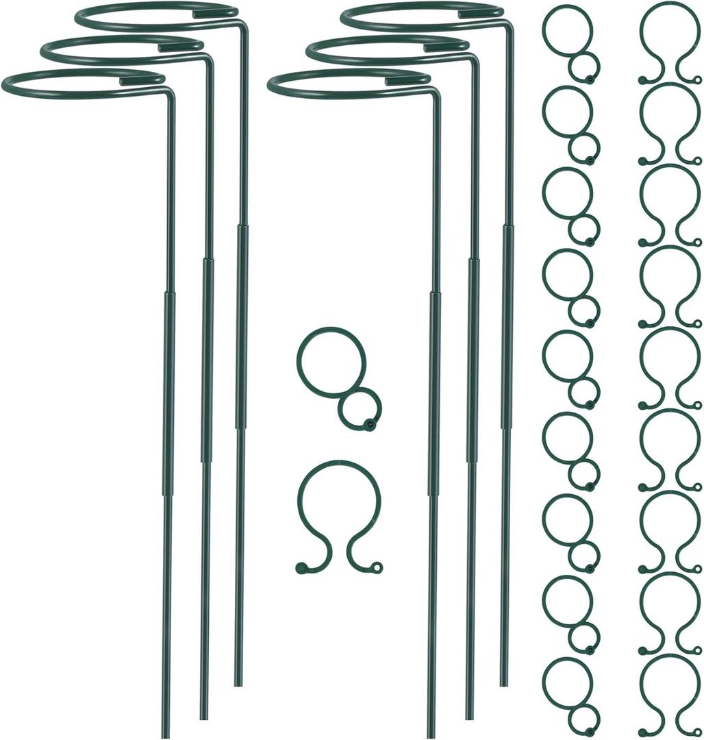 Plant Stake Support - 6 Pack Adjustable Height 16" or 30", Garden Support Stake Plant Cage Support Rings, Single Stem Plant Support Stakes, for Flowers Amaryllis Tomatoes Peony Lily Rose (30inch)