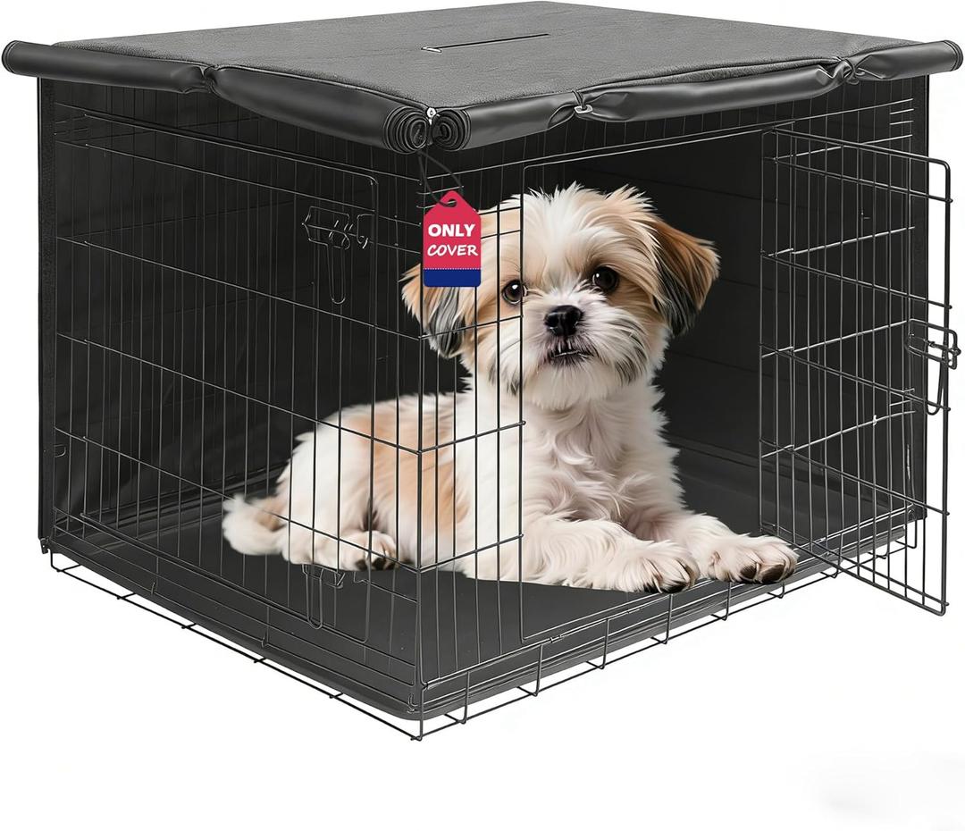 HiCaptain Breathable Dog Crate Cover 24 Inch, Durable Heavy Duty Kennel Cover, Dual Zippered Panels, Windproof Waterproof UV-Resistant (Grey)