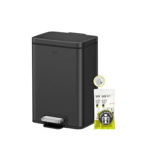 EKO Madison Matte Black Stainless Steel 1.6 Gal/6L Bathroom Small Step Trash Can or Recycling Bin, Removable Inner Liner, Soft Close Lid, Fingerprint Resistant Finish
