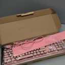 AULA F2088 Typewriter Mechanical Keyboard, Pink Retro Wired Gaming Keyboard with Blue Switches, Rainbow Backlit, Round Keycaps, Media Knob & Removable Wrist Rest