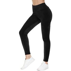 COZZIPLUS Women Velour Legging- High Waisted Buttery Soft Velvet Stretchy Legging, L Black