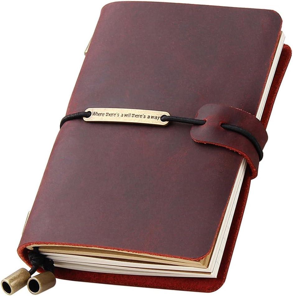 Robrasim Refillable Handmade Travelers Notebook, Leather Travel Journal Notebook for Men & Women, Perfect for Writing, Gifts, Travelers, 5.2" x 4" Inches - Wine