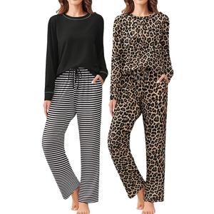 Ekouaer 2 Pack Women Pajama Long Sleeve Sleepwear Soft Loungewear Pjs Sets with Pockets Size XXL