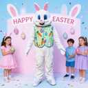 Easter Bunny Mascot Costume Blue Vest Unisex Deluxe Rabbit Costume Party Adult Size Fancy Dress