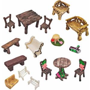 Miniature Garden Furniture Set - 14-Piece Resin Miniature Table and Chairs Set for Outdoor Decor, Adult DIY Craft Gift & Micro Landscape Decor Accessories (Village)
