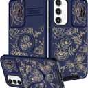 (2in1 for Samsung Galaxy S23 Case for Women Cute Girls Cover Gold Flower Girly Kawaii AestheticFloral Teens Design with Camera Cover and Ring Stand for Samsung S23 Case (for Samsung Galaxy S23, 4-Gold Flower)