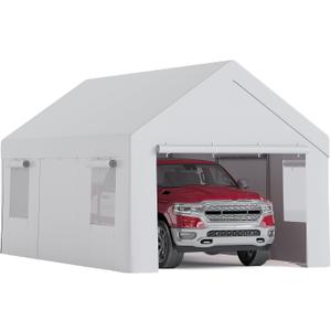 10 x 20FT Heavy Duty Carport with Roll-Up Windows, Portable Garage with Removable Sidewalls & Doors, Portable Car Tent Garage with Roll-Up Windows and All-Season Tarp, for Car, Truck,
