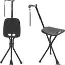 REHAND Walking Cane with Seat,Lightweight Foldable, Adjustable, Collapsible Canes with Stool for Men & Women, Heavy Duty All Terrain Tip, Portable Walking Stick Chair for Seniors & Adults (Black1)