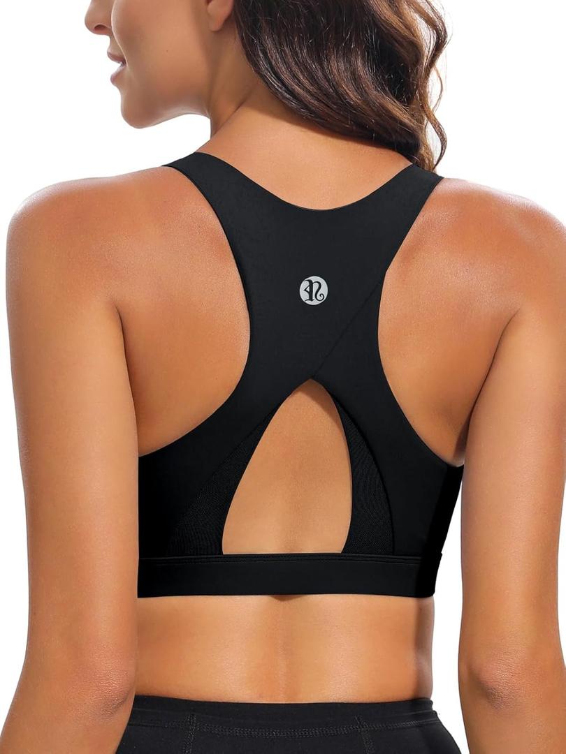RUNNING GIRL High Impact Sports Bras for Women,Racerback Running Bra Workout Crop Tank Tops Longline Sports Bra Push up (Large, Z-black)