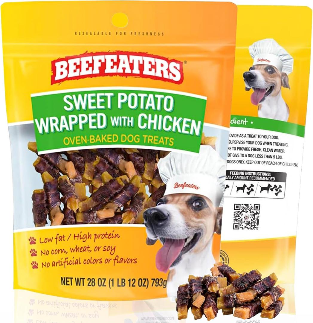 Beefeaters Dog Treats Sweet Potato Chews 28 oz Resealable Bag | Rawhide-Free Jerky Chews | Grain-Free Dog Treats, Gentle Chew | No Corn, Wheat or Gluten, Low Fat Training & High Protein Daily Treat (EXP 03/15/29)
