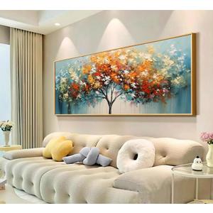 Hand Painted Tree of Life Canvas Oil Painting for Living Room-Framed Colorful Tree Wall Art for Bedroom-Large 3D Landscape Picture for Office Decoration 24x56 inches