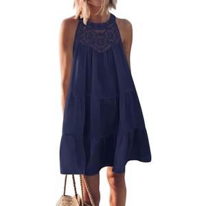 MEROKEETY Women's Summer Casual Halter Dress 2025 Beach Vacation Tiered Swing Mini Sundress. Size M