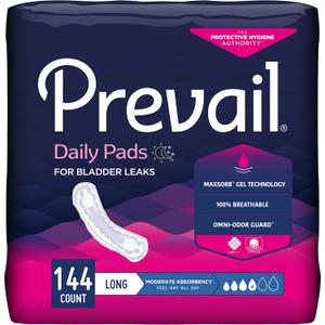Prevail - Incontinence Bladder Control Pads for Women - Moderate Absorbency - Long Length - 144 Count (9 packs of 16)