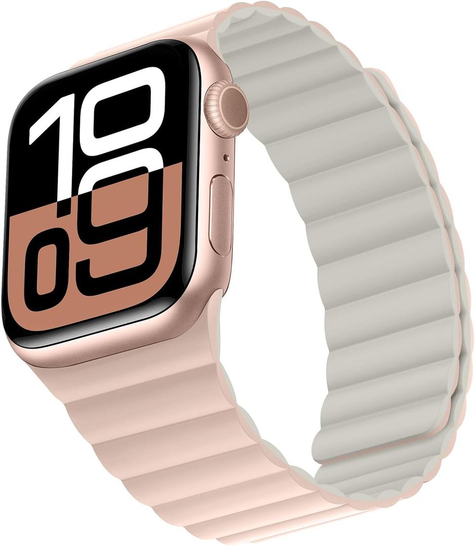 Bisikor Compatible with Apple Watch Band 49 46 45 44 42 41 40 38mm, Double Sided Wearable Silicone Magnetic Strap for iWatch Ultra SE Series 11 10 9 8 7 6 5 4 3 2 1 (38/40/41/42, Pink/Beige)